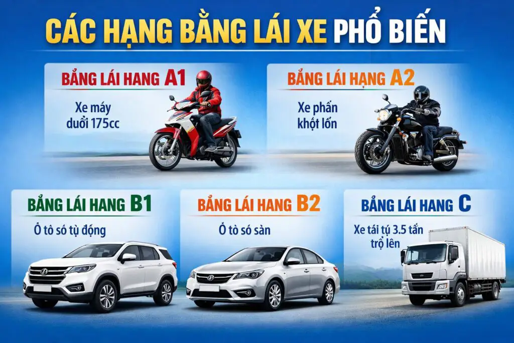 Các Bằng Lái Xe Hiện Nay-Cách Đăng Ký Thi Bằng Lái Xe