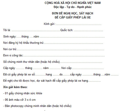 Đơn Đăng Kí Lái Xe-Nên Học Bằng B1 Hay B2